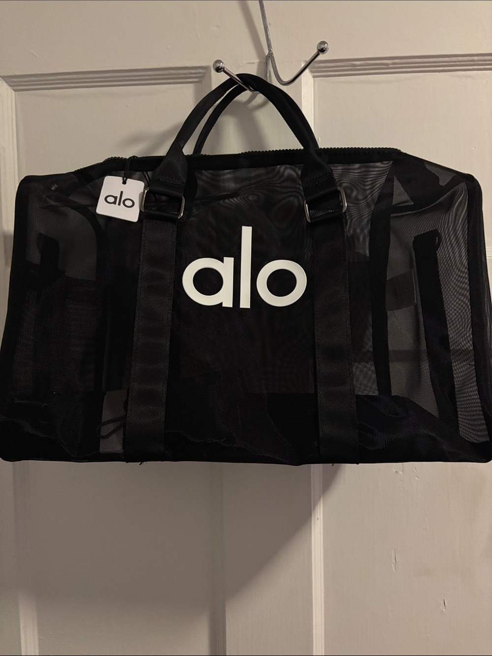 ALO Yoga Black Mesh Duffel with White Logo - Picture 4 of 4